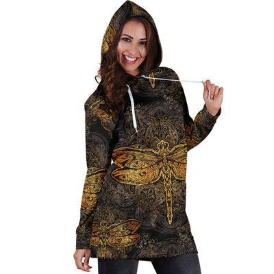 Gold Dragonfly Mandala Women Hoodie Dress