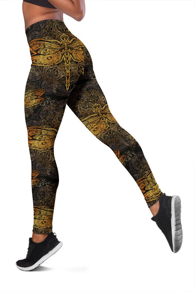 Gold Dragonfly Mandala Women Leggings