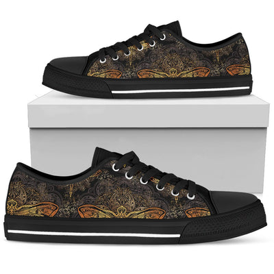 Gold Dragonfly Mandala Women Low Top Shoes