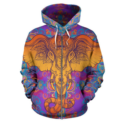 Gold Elephant Indian All Over Zip Up Hoodie