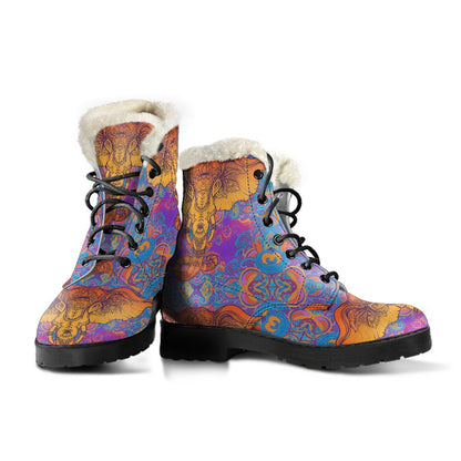 Gold Elephant Indian Faux Fur Leather Boots