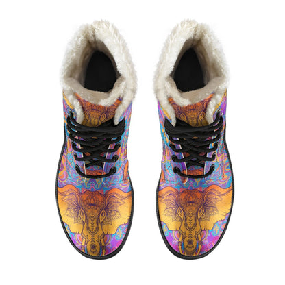 Gold Elephant Indian Faux Fur Leather Boots
