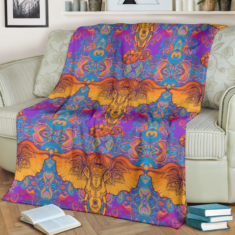 Gold Elephant Indian Fleece Blanket