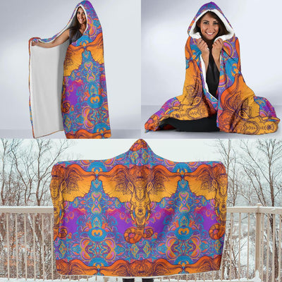 Gold Elephant Indian Hooded Blanket-JORJUNE.COM