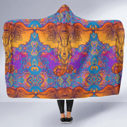 Gold Elephant Indian Hooded Blanket-JORJUNE.COM