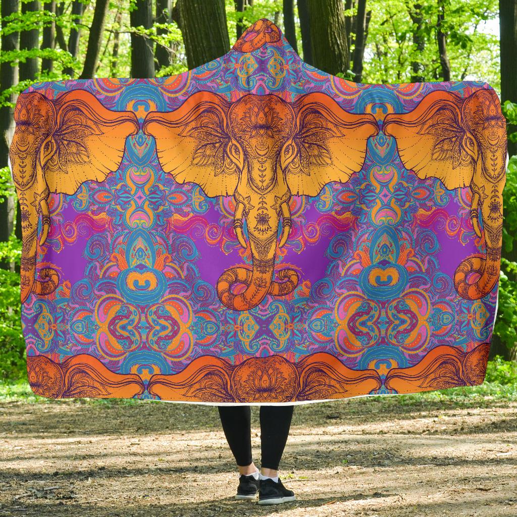 Gold Elephant Indian Hooded Blanket-JORJUNE.COM