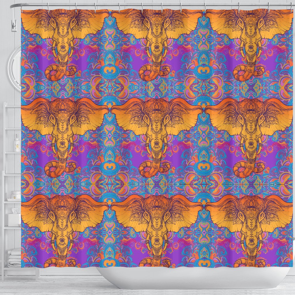 Gold Elephant Indian Shower Curtain