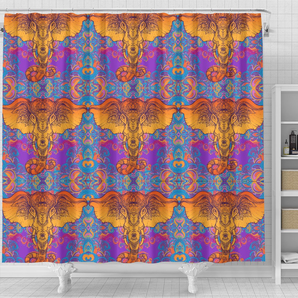 Gold Elephant Indian Shower Curtain