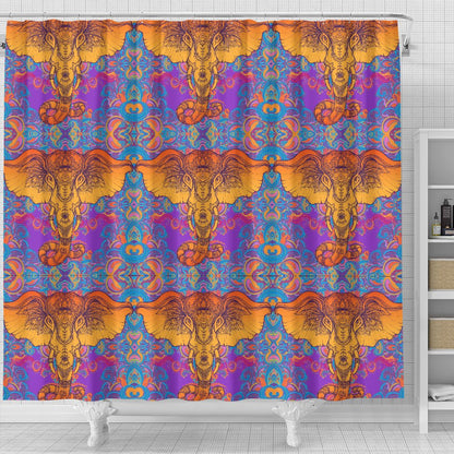 Gold Elephant Indian Shower Curtain