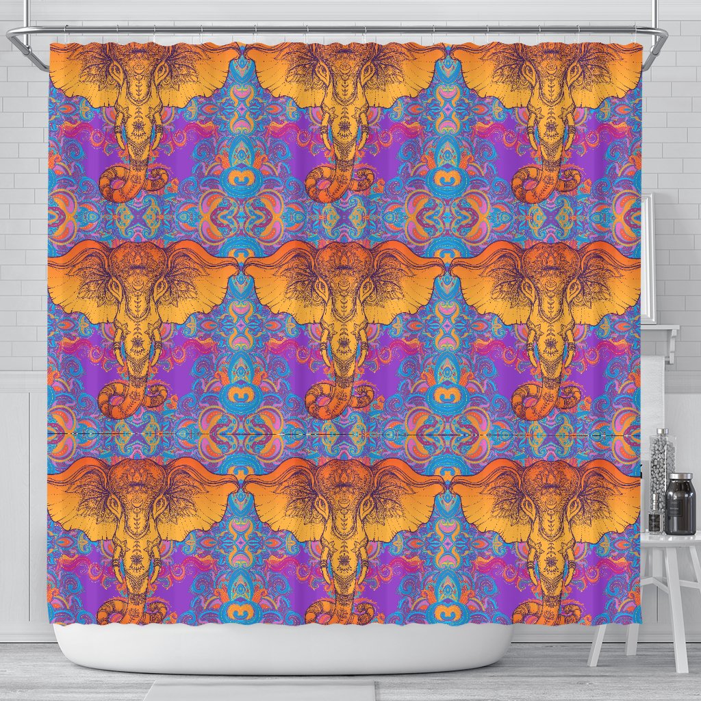 Gold Elephant Indian Shower Curtain