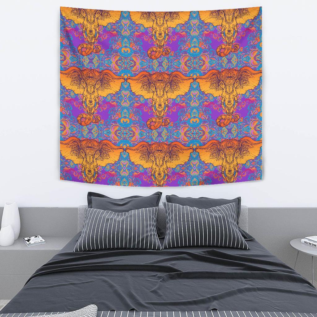 Gold Elephant Indian Tapestry