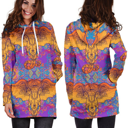 Gold Elephant Indian Women Hoodie Dress