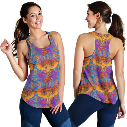 Gold Elephant Indian Women Racerback Tank Top