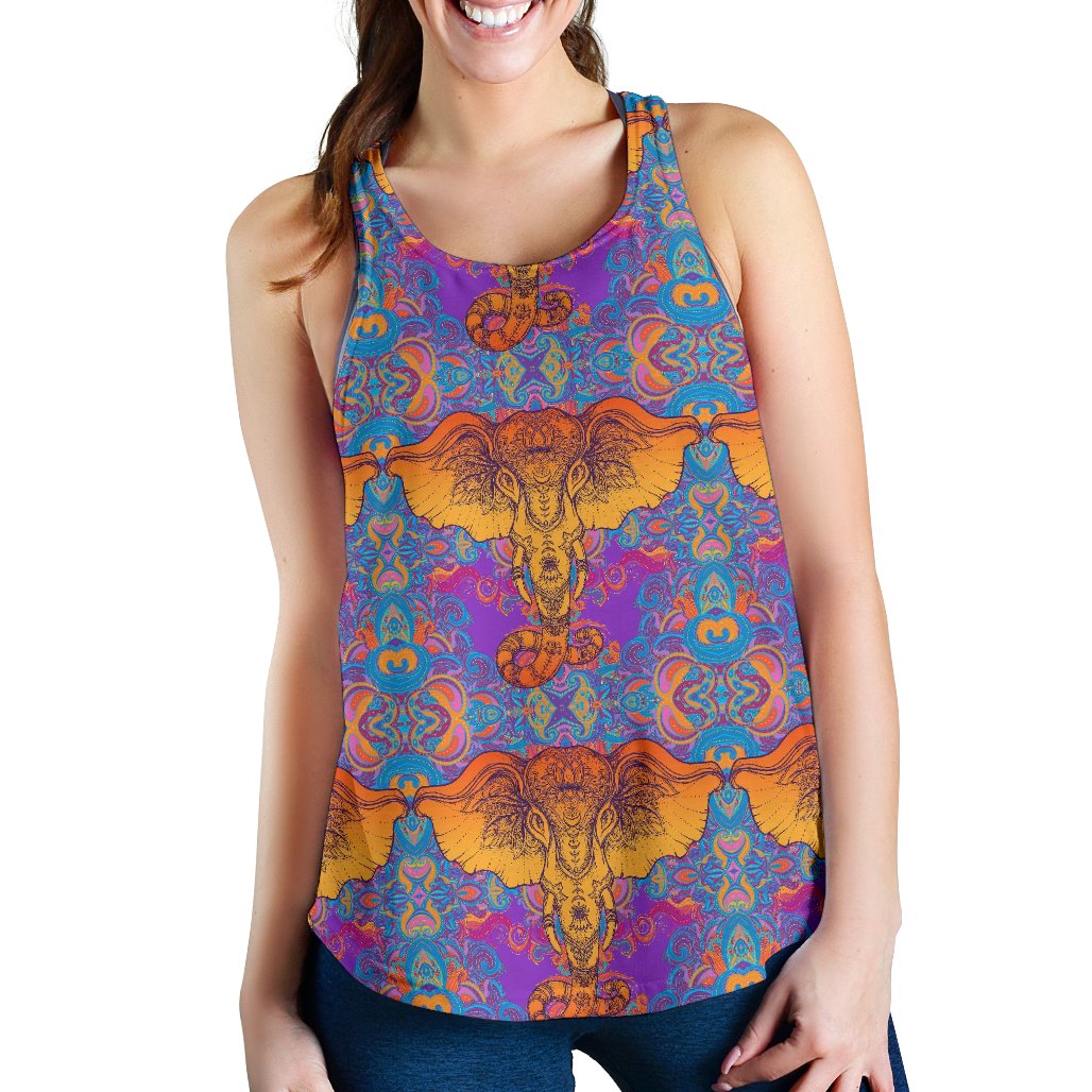 Gold Elephant Indian Women Racerback Tank Top