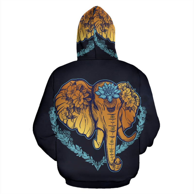 Gold Elephant Lotus All Over Zip Up Hoodie