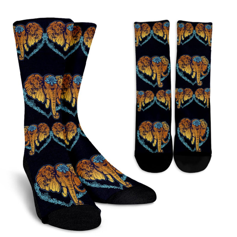 Gold Elephant Lotus Crew Socks