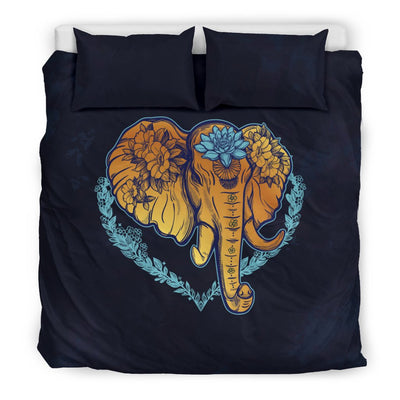 Gold Elephant Lotus Duvet Cover Bedding Set