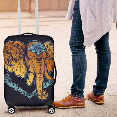 Gold Elephant Lotus Luggage Cover Protector