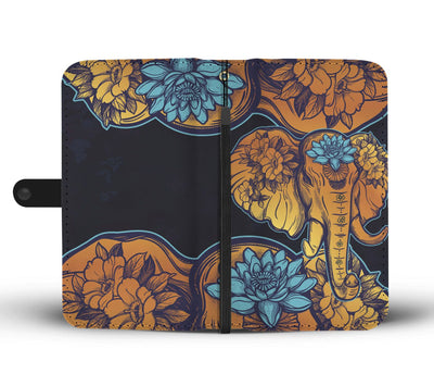 Gold Elephant Lotus Wallet Phone Case