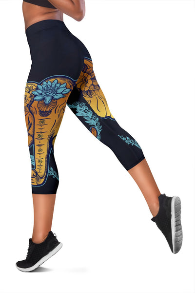 Gold Elephant Lotus Women Capris