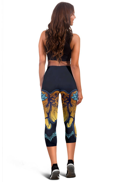 Gold Elephant Lotus Women Capris