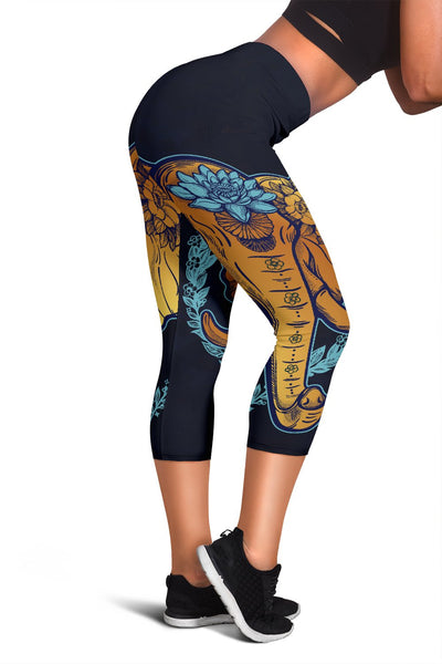 Gold Elephant Lotus Women Capris