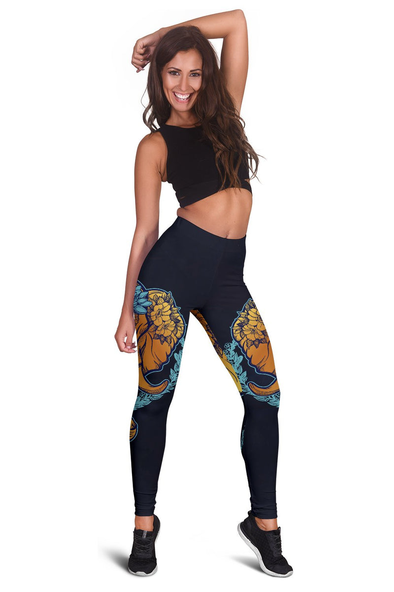 Gold Elephant Lotus Women Leggings