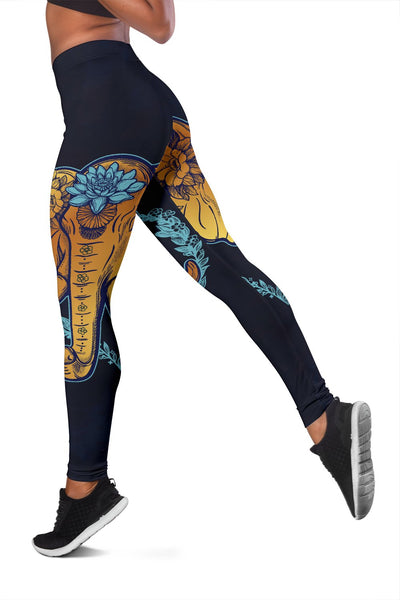 Gold Elephant Lotus Women Leggings