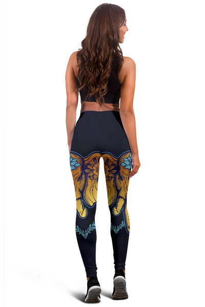 Gold Elephant Lotus Women Leggings