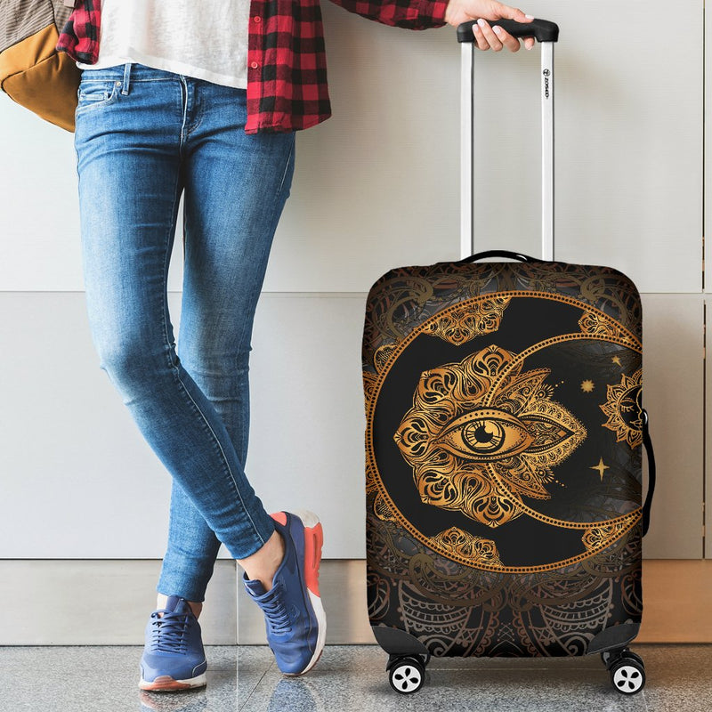 Gold Eye Sun Moon Mandala Luggage Cover Protector