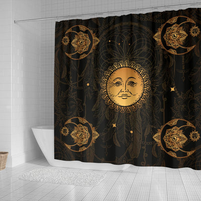 Gold Eye Sun Moon Mandala Shower Curtain