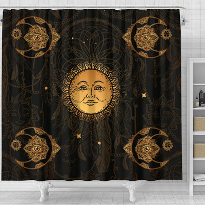 Gold Eye Sun Moon Mandala Shower Curtain