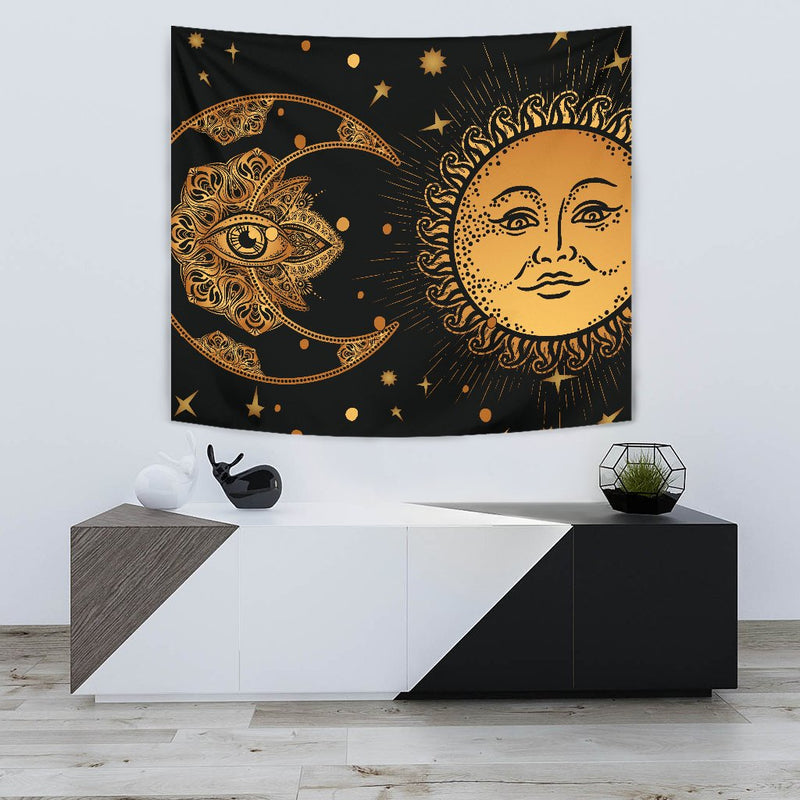 Gold Eye Sun Moon Mandala Wall Tapestry