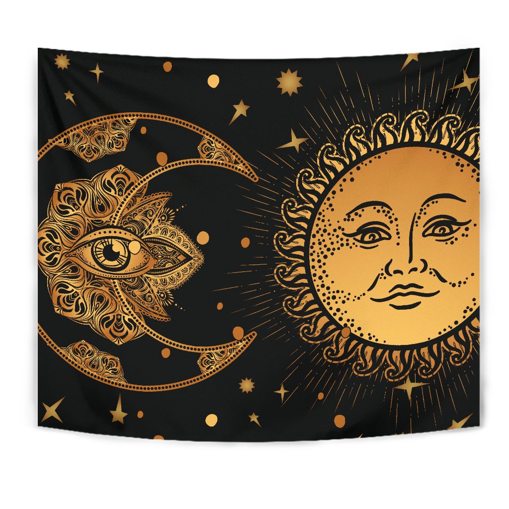 Gold Eye Sun Moon Mandala Wall Tapestry