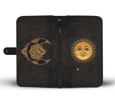 Gold Eye Sun Moon Mandala Wallet Phone Case