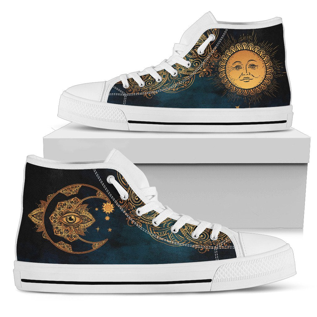 Gold Eye Sun Moon Mandala Women High Top Canvas Shoes