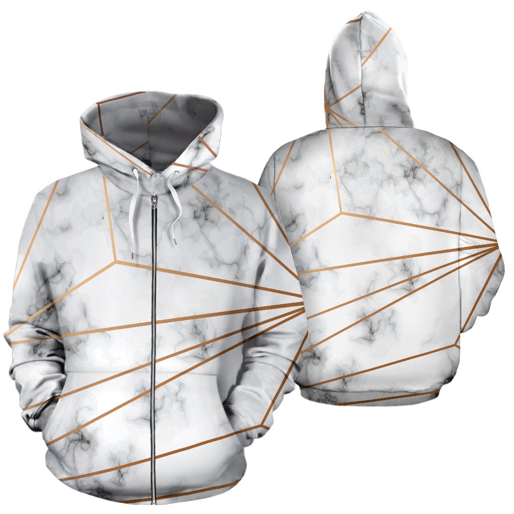 Gold Geometric Line Marble All Over Zip Up Hoodie