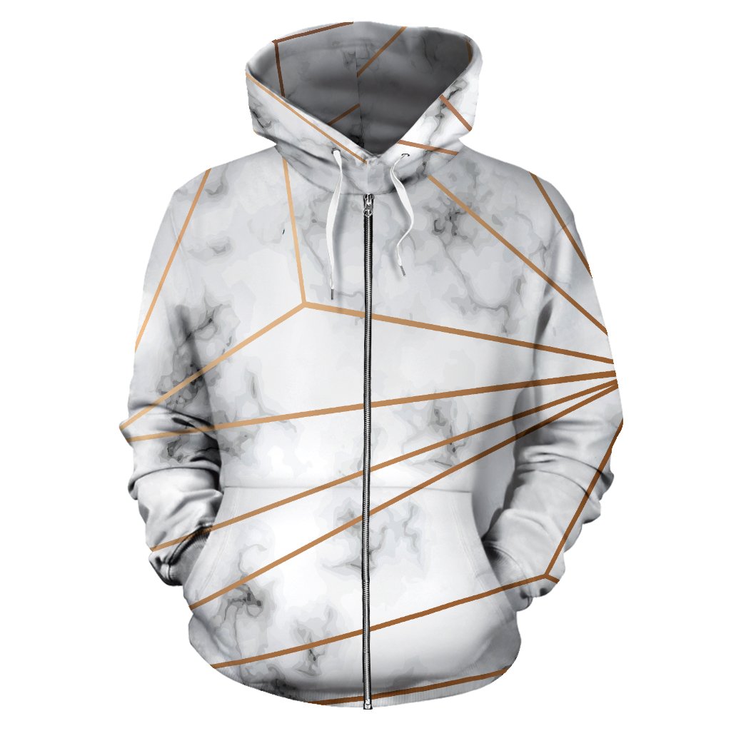 Gold Geometric Line Marble All Over Zip Up Hoodie