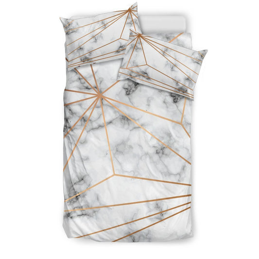Gold Geometric Line Marble Duvet Cover Bedding Set