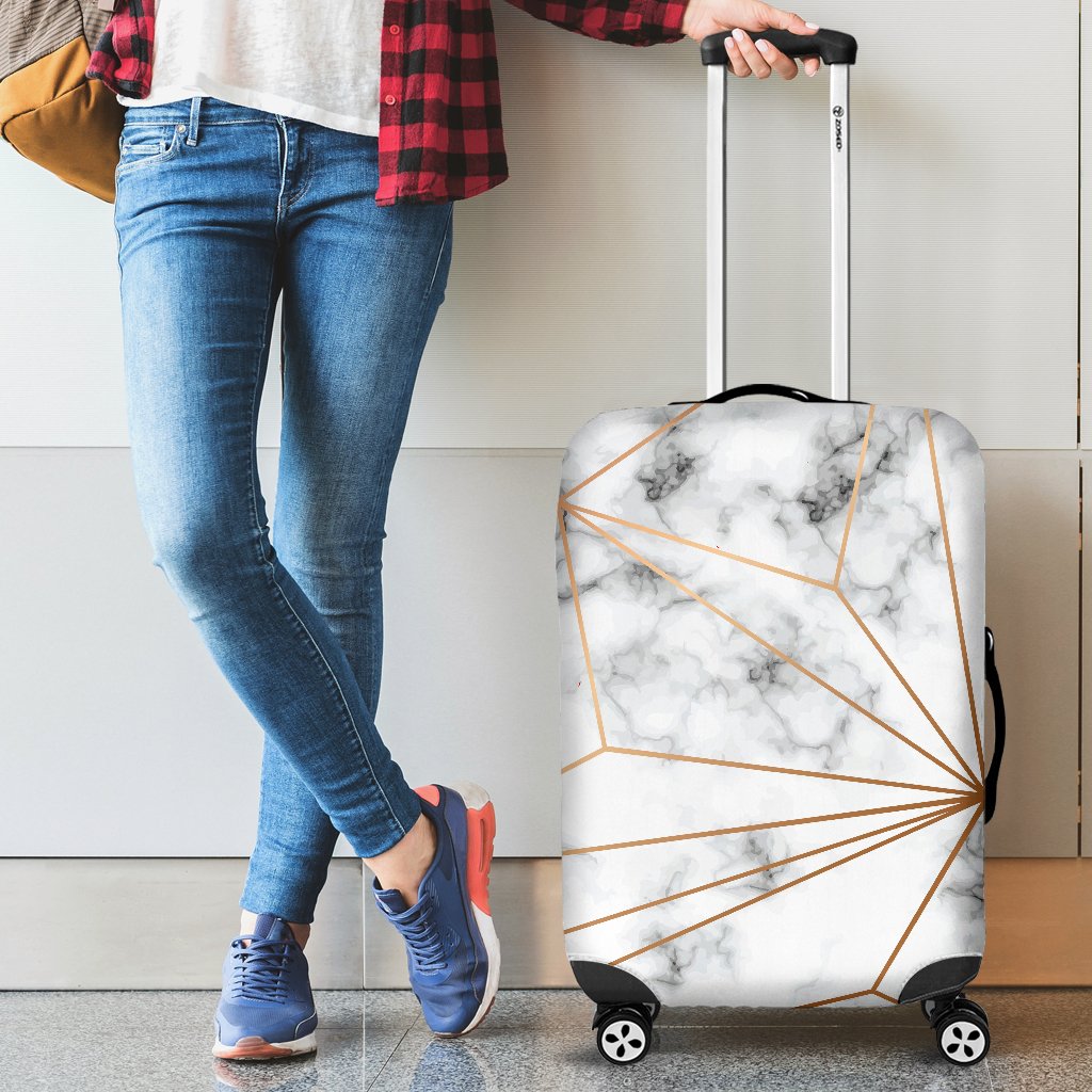 Gold Geometric Line Marble Luggage Cover Protector