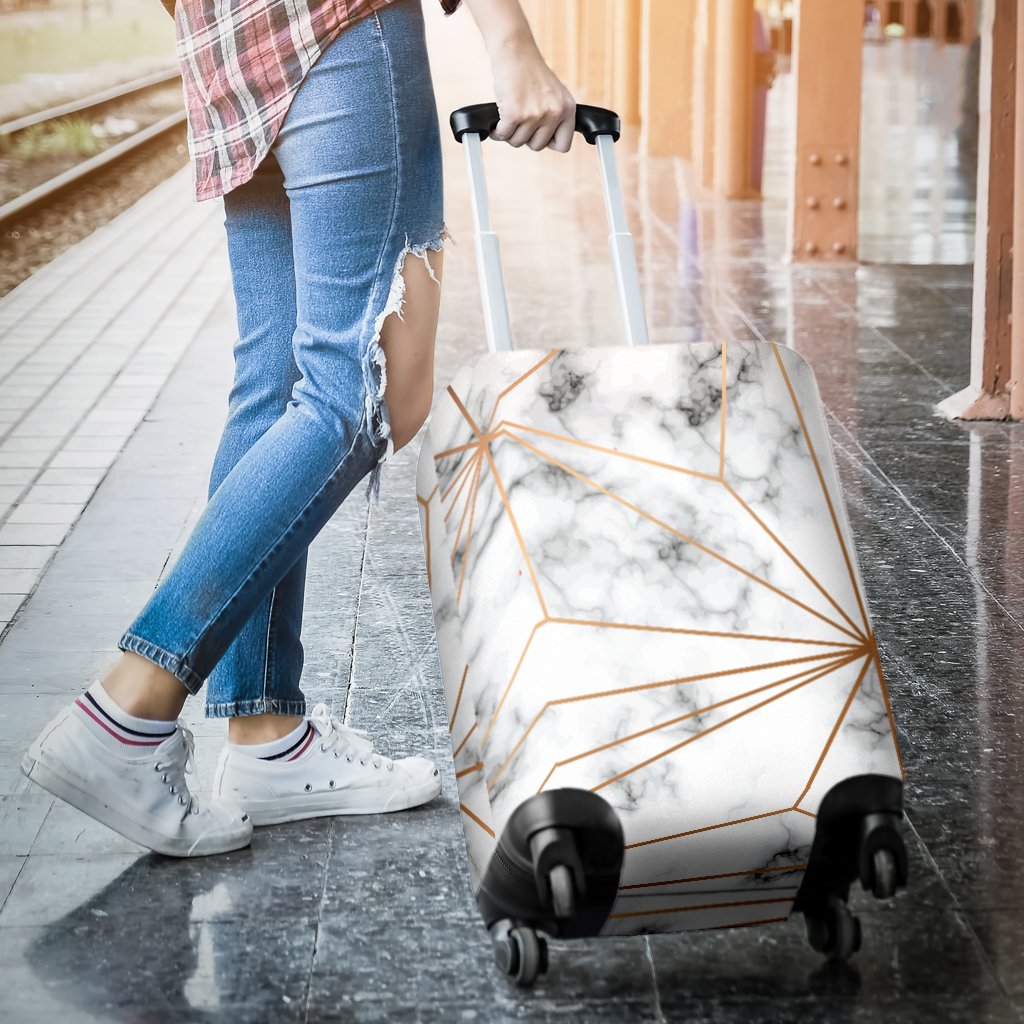 Gold Geometric Line Marble Luggage Cover Protector
