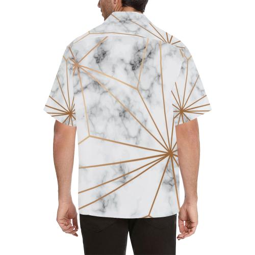 Gold Geometric Line Marble Men Hawaiian Shirt