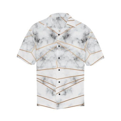 Gold Geometric Line Marble Men Hawaiian Shirt