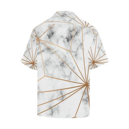 Gold Geometric Line Marble Men Hawaiian Shirt