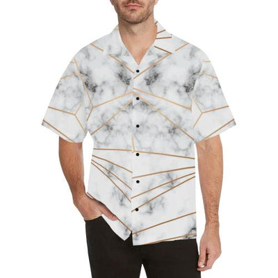 Gold Geometric Line Marble Men Hawaiian Shirt