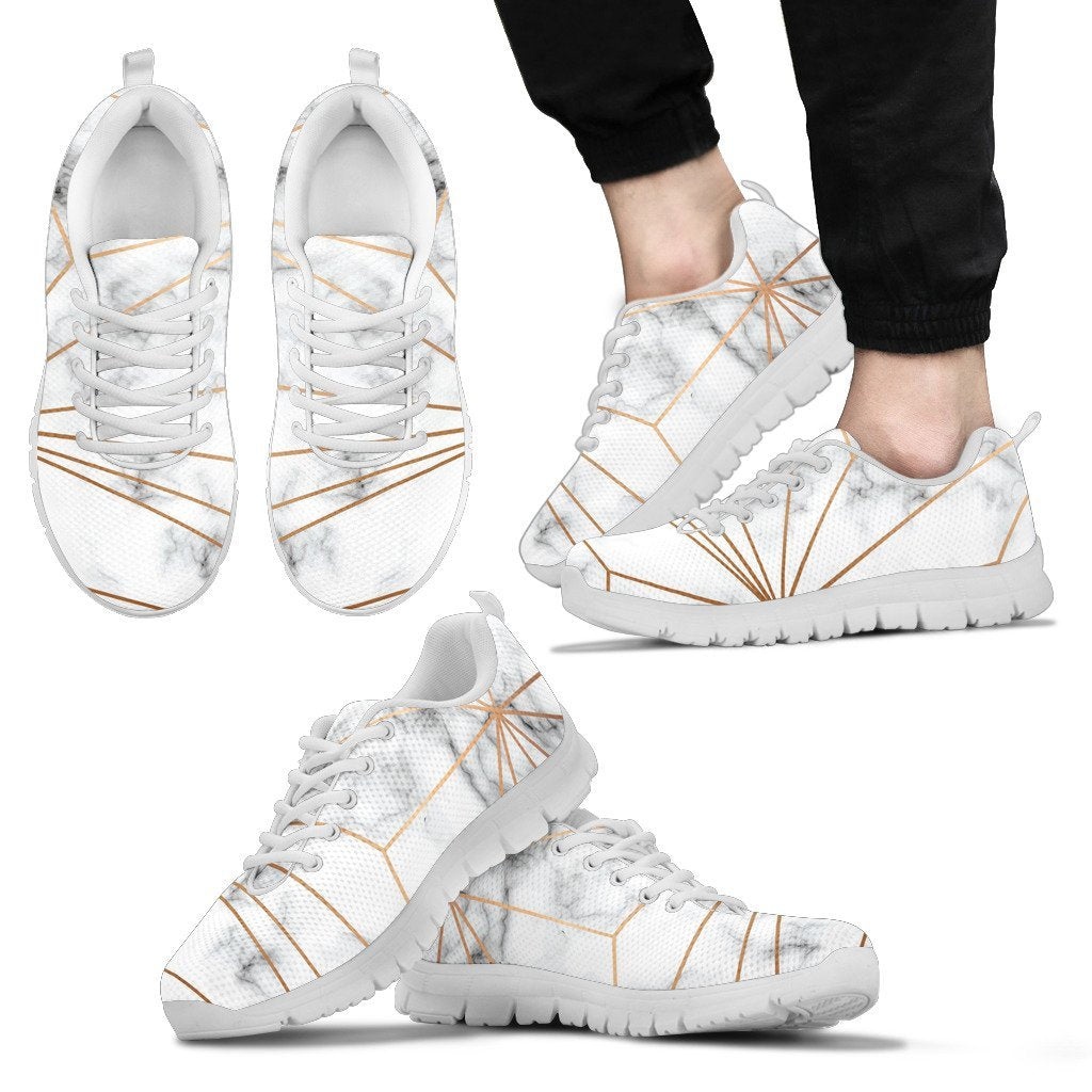 Gold Geometric Line Marble Men Sneakers