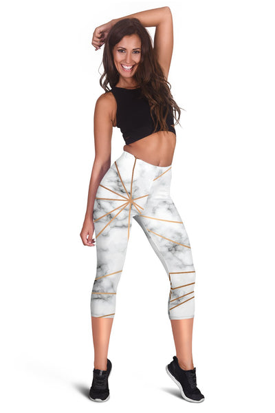 Gold Geometric Line Marble Women Capris