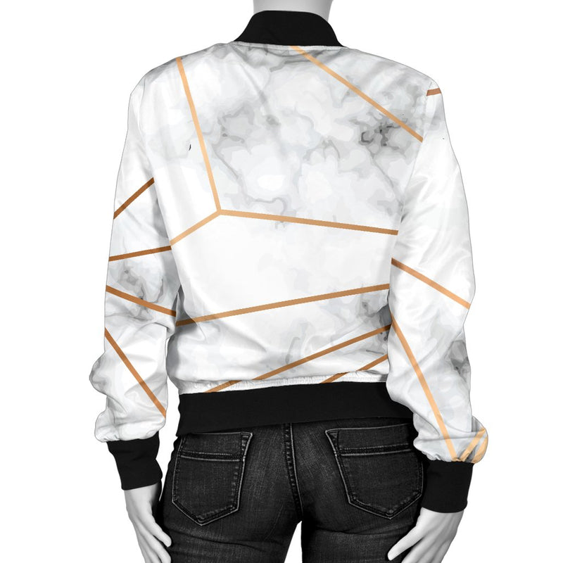 Gold Geometric Line Marble Women Casual Bomber Jacket