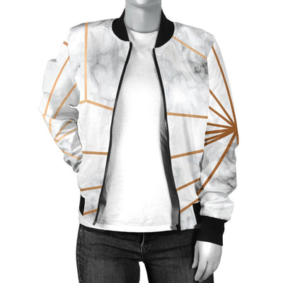 Gold Geometric Line Marble Women Casual Bomber Jacket