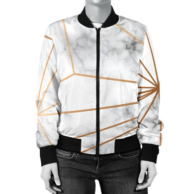 Gold Geometric Line Marble Women Casual Bomber Jacket